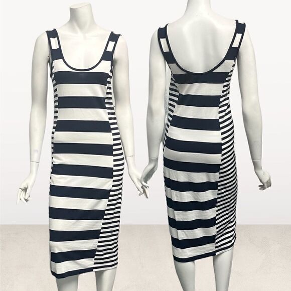 French Connection Blue & White Stripped MIDI Tank Dress Nautical - Picture 1 of 5